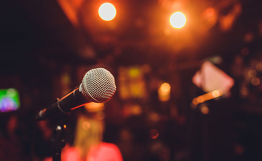 Close-up of microphone in music venue